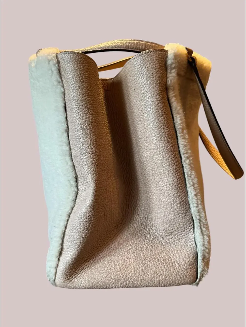 Tory Burch Shearling Tote Bag with Leather Handles